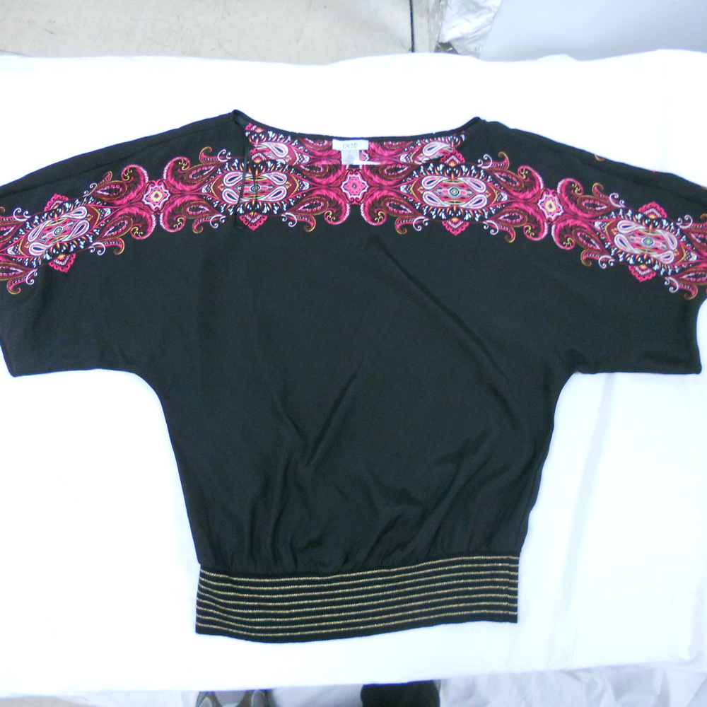 Cache Paisley Silk Top Small Black NWT